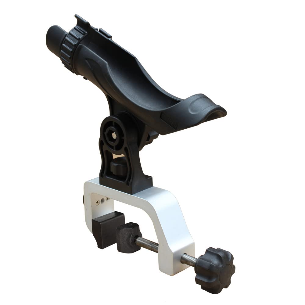 Brocraft Power Lock Fully Adjustable Rod Holder with Aluminum Large Opening Clamp / Jon Boat Rod Holder / Clamp On Rod Holder