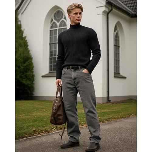 MANGOPOP Men's Mock Turtleneck Long Sleeve Shirts Fleece Ribbed Knit Pullover Sweater Basic Thermal Undershirt Tops 2025
