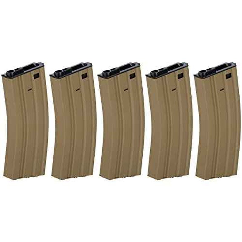 Lancer Tactical Full Metal Steel M4/M16 300 Round High Capacity AEG Airsoft Magazine Clip (Tan/Pack of 5)