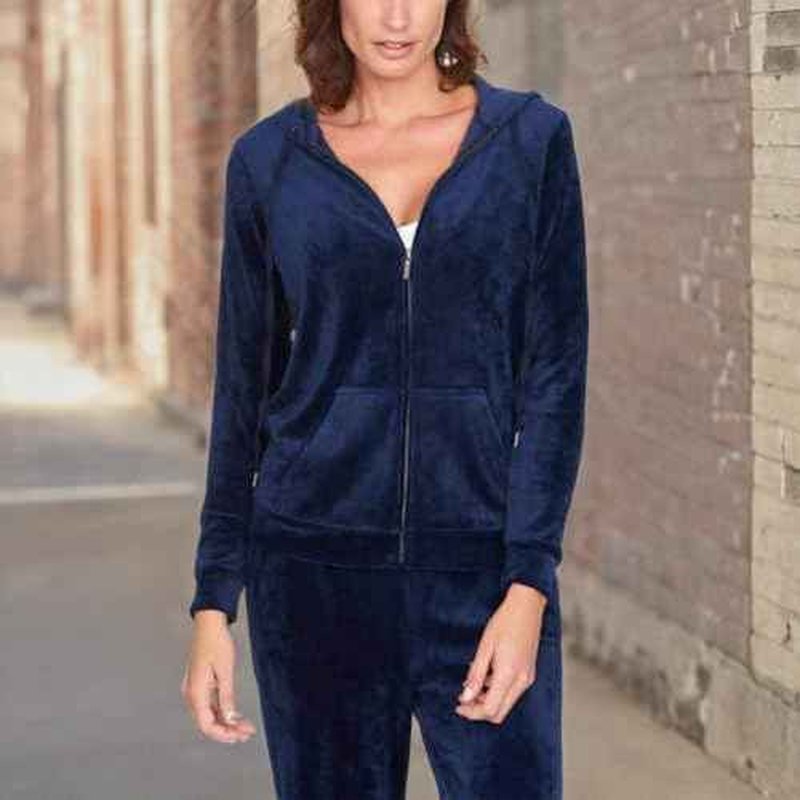 Gloria Vanderbilt Women Velour Full Zip Sweatshirt Hoodie Jacket