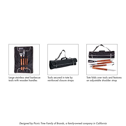 PICNIC TIME NCAA West Point Black Knights 3-Piece BBQ Tote & Grill Accessories Set, Outdoor Gril Set with Case, BBQ Spatula, BBQ Fork, and BBQ Tongs, (Black with Gray Accents)