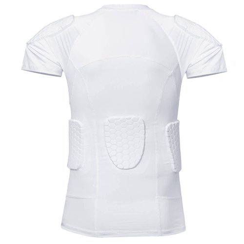TUOY Men's Padded Compression Shirt Protective Shirt Rib Chest Protector for Football Paintball Baseball White