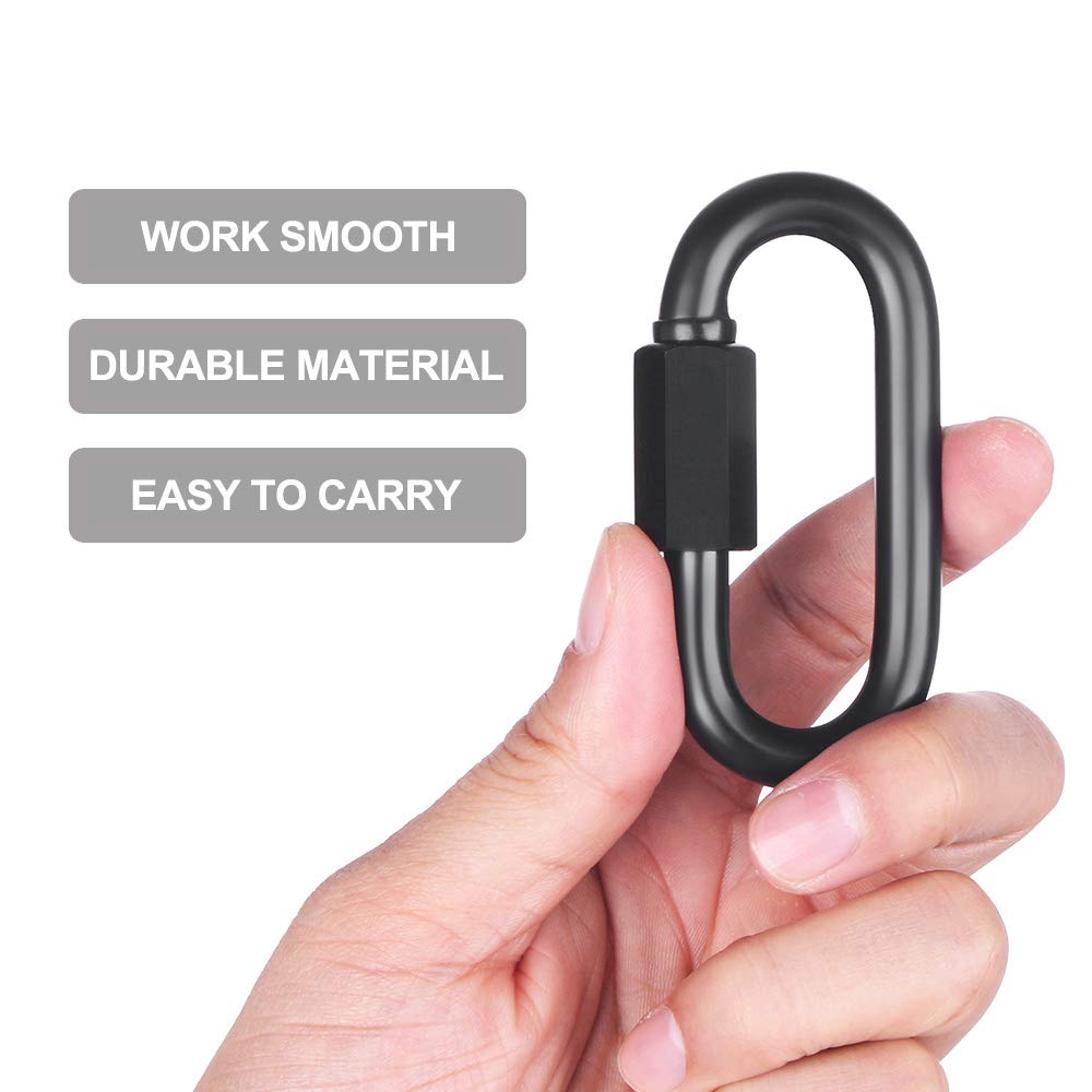 BEWISHOME D Shape Locking Carabiner, Black Quick Links,8 PCS Chain Links, Heavy Duty Chain Connector,Black,HDK04H