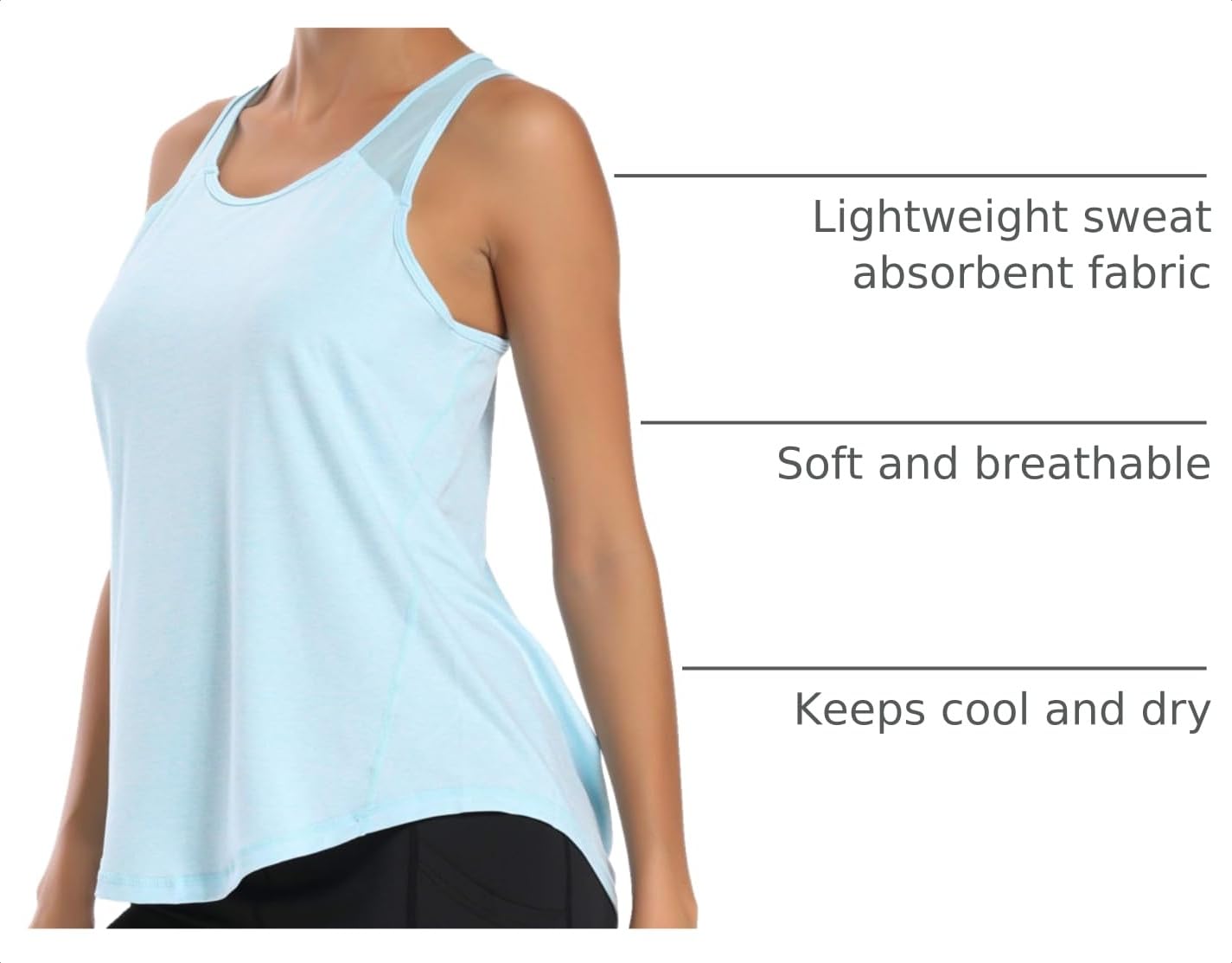 Aeuui Workout Tops for Women Mesh Racerback Tank Yoga Shirts Gym Clothes Light Blue, X-Large