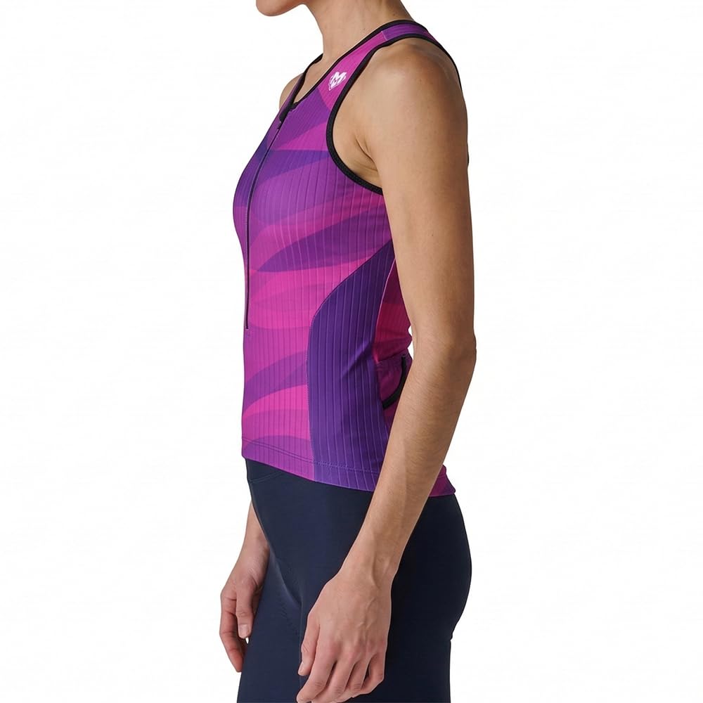 MY KILOMETRE Womens Triathlon Top Tri Singlet Racerback Performance Triathlon Top with Back Pockets, No Shelf Bra