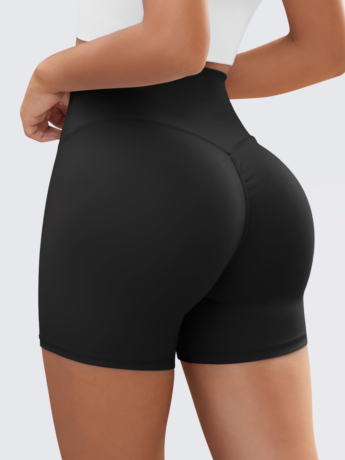 Aoysky Womens Buttery Soft Biker Shorts 4" High Waisted Ruched Workout Gym Yoga Running Athletic Shorts Black