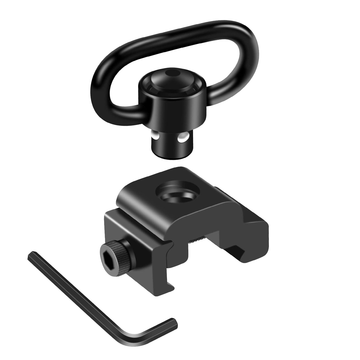 LONSEL 360° Rotation Picatinny 2 Point and Traditional Sling Swivel Mounts Picatinny Rail Mount with 1.25" Push Button QD Sling Swivels - Black (1 Pack)