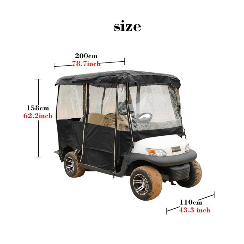 Anrgterg Golf Cart Enclosure 4 Passenger, 4-Sided Golf Cart Driving Enclosure, Waterproof Portable 300D Golf Cart Rain Cover (Black)