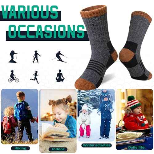 DoSmart Kids Hiking Walking Socks, Boys Girls Toddlers Merino Wool Warm Wicking Cushion Crew Socks