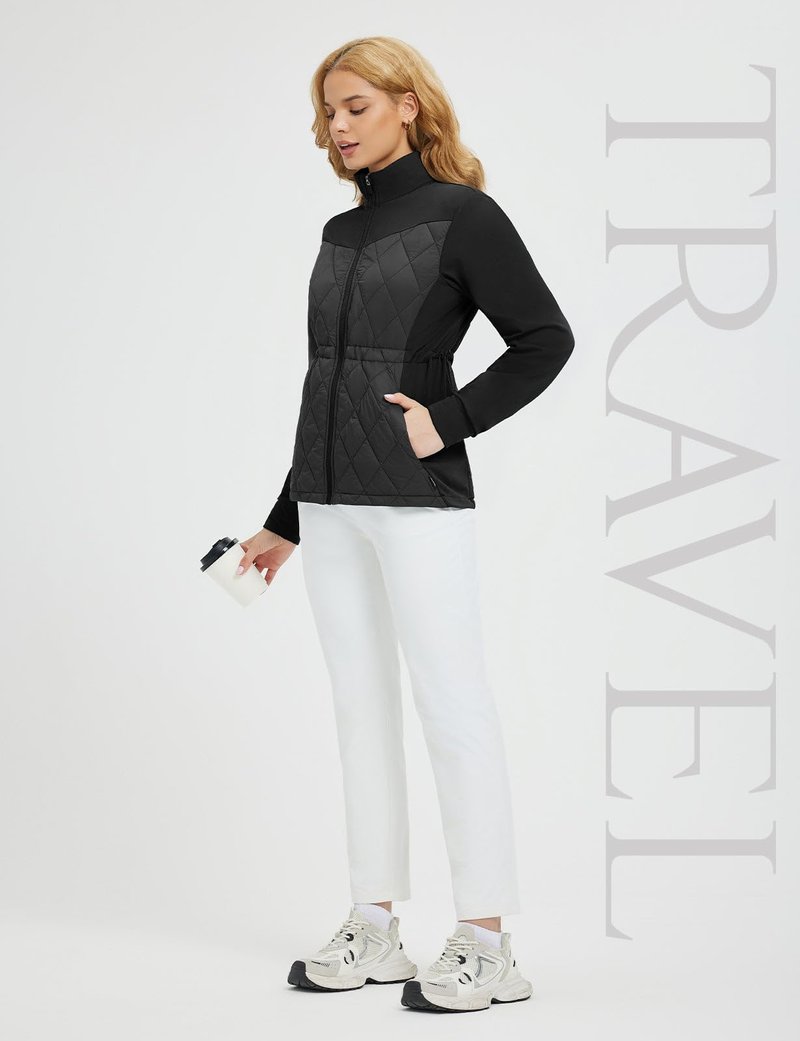 baleaf Women's Puffer Jackets Lightweight Winter Warm Stand Collar Water Resistant Golf Quilted Jacket 4 Pockets Black M