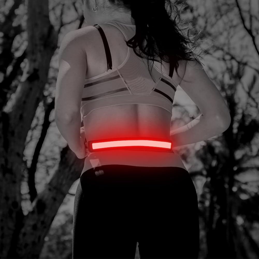 Illumifun LED Running Belt, Light Up LED Waist Belt, High Visibility Gear for Running Walking Cycling Camping (Red)