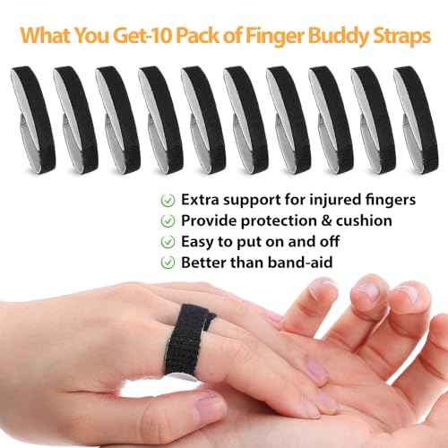 Buddy Tape Finger Straps, 10 Pcs Finger Buddy Wraps With Padded, Hook and Loop Pinky Fingers Tapes Splint for Injured, Jammed, Swollen Fingers Support, Washable and Reusable