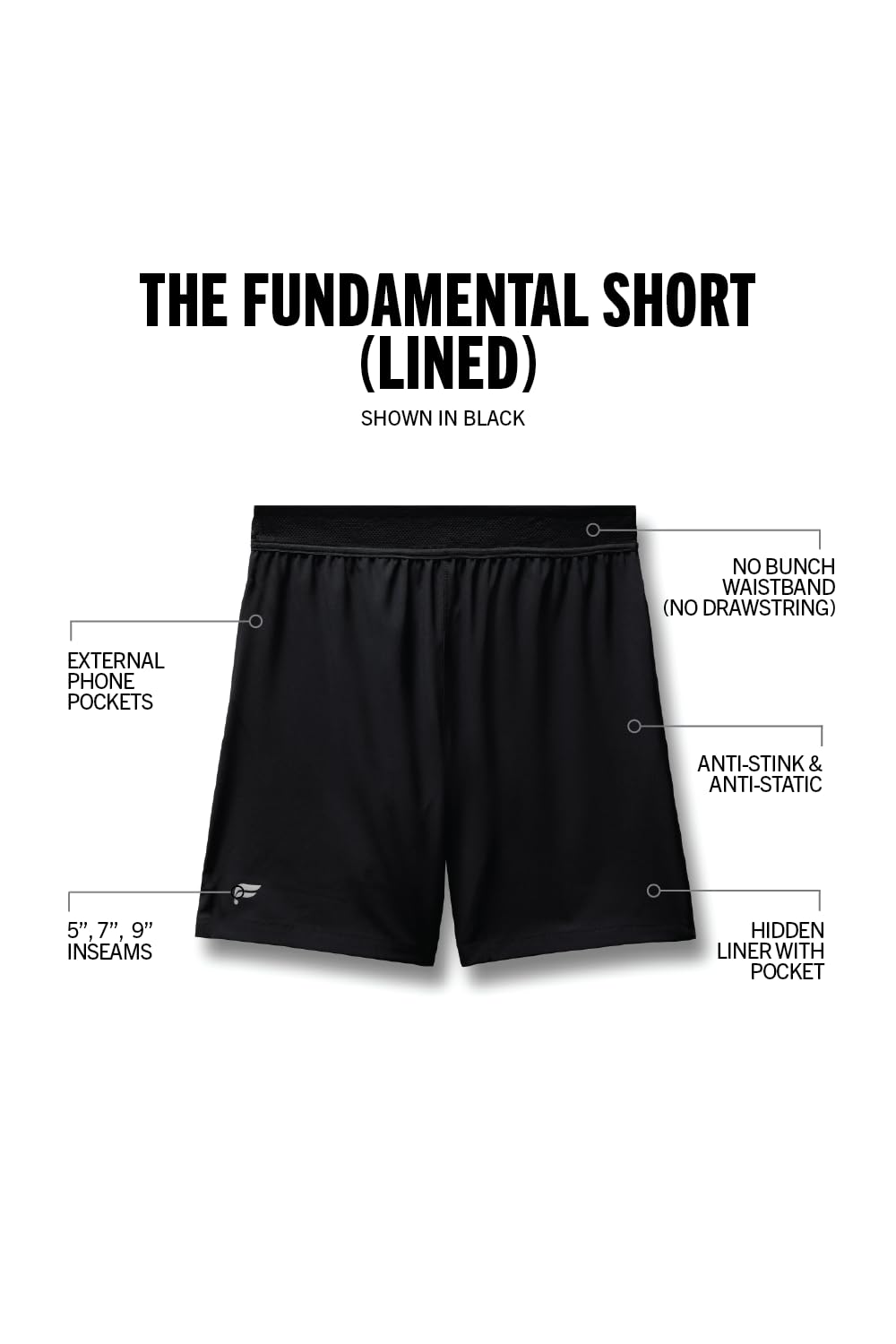Fabletics Men's The Fundamental Short (Lined), Workout, Running, Training, Gym, Yoga, Ultra Lightweight, Athletic, 9" Inseam, L, Black