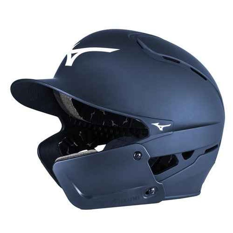 Bundle of Mizuno B19 BT Solid Baseball Batting Helmet Small + Mizuno Batters Face Protector, Navy, Right Hand Batter