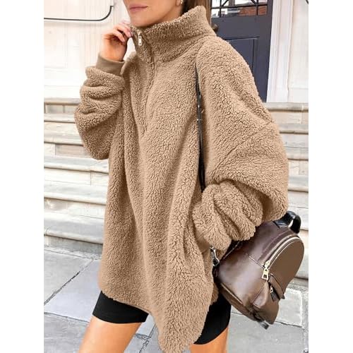 ANRABESS Women's Sweatshirt Sherpa Fuzzy Fleece Zip Up Hoodies Cozy Pullover Soft Sweaters Tops 2025 Fall Trendy Clothes