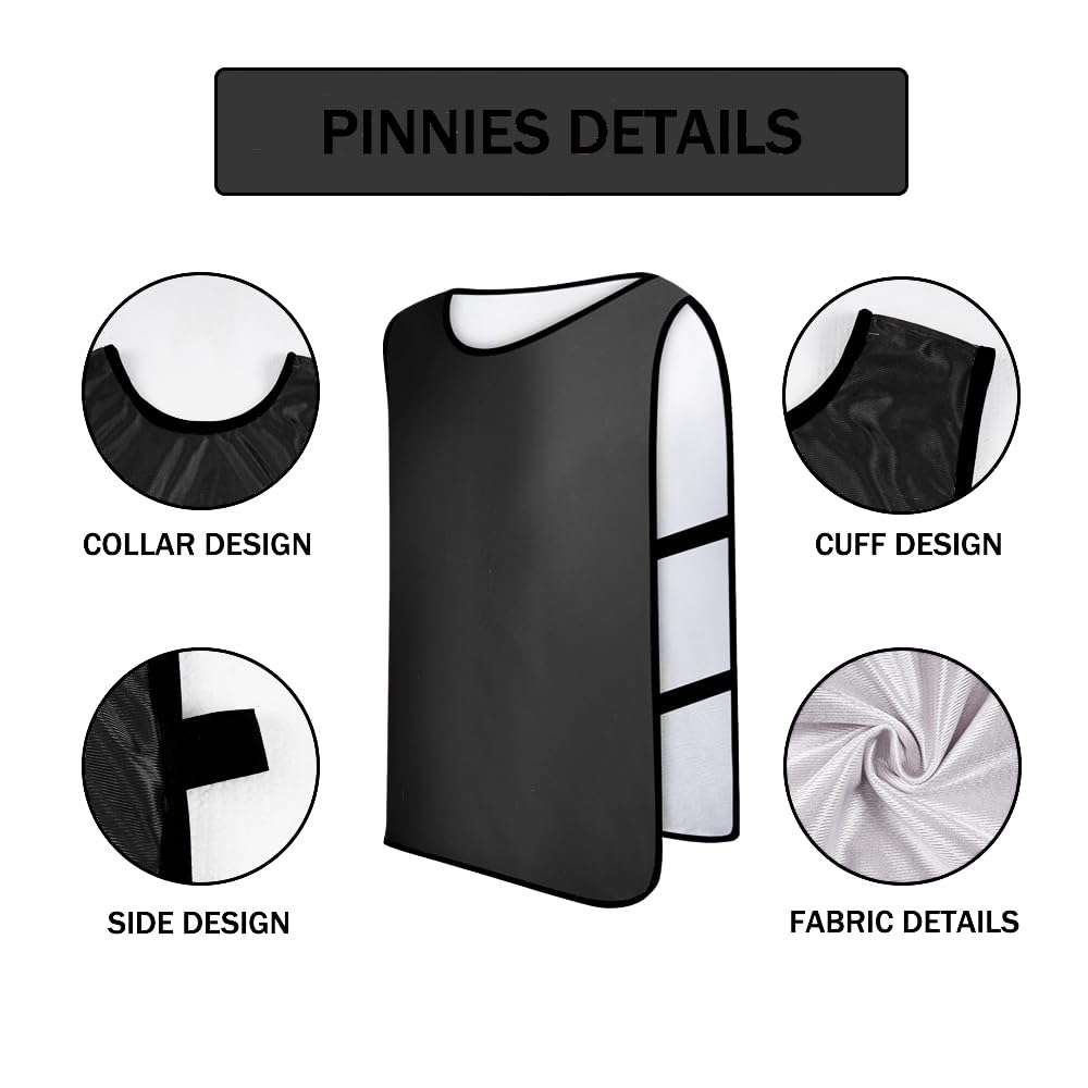 Saaifuu 12 Pack Reversible Numbered Pinnies, Double Sided Scrimmage Vest,Team Practice Jerseys for Kids and Adult(White/Black, L)