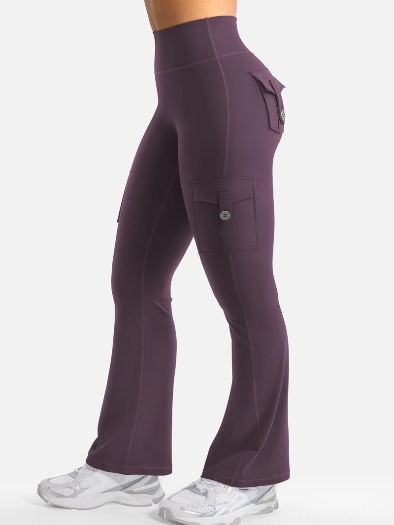 YEOREO CoreFlex Women Workout Flare Leggings with Pockets Scrunch Cargo Gym Yoga Leggings Black Berry Purple XL