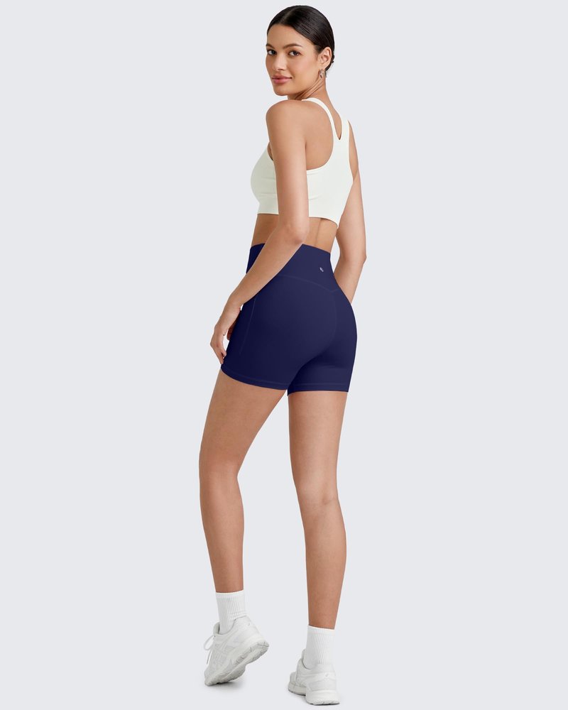 G4Free Womens BareFeel Biker Shorts 4/6 Inches High Waisted Workout Running Volleyball Spandex Yoga Shorts(Dark Navy,4",M)