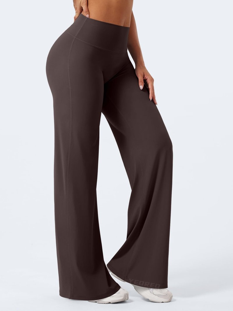 YEOREO Workout Leggings Womens No Front Seam Straight Leggings 33" High Waist Buttery Eddiy Gym Yoga Pants Dark Brown L