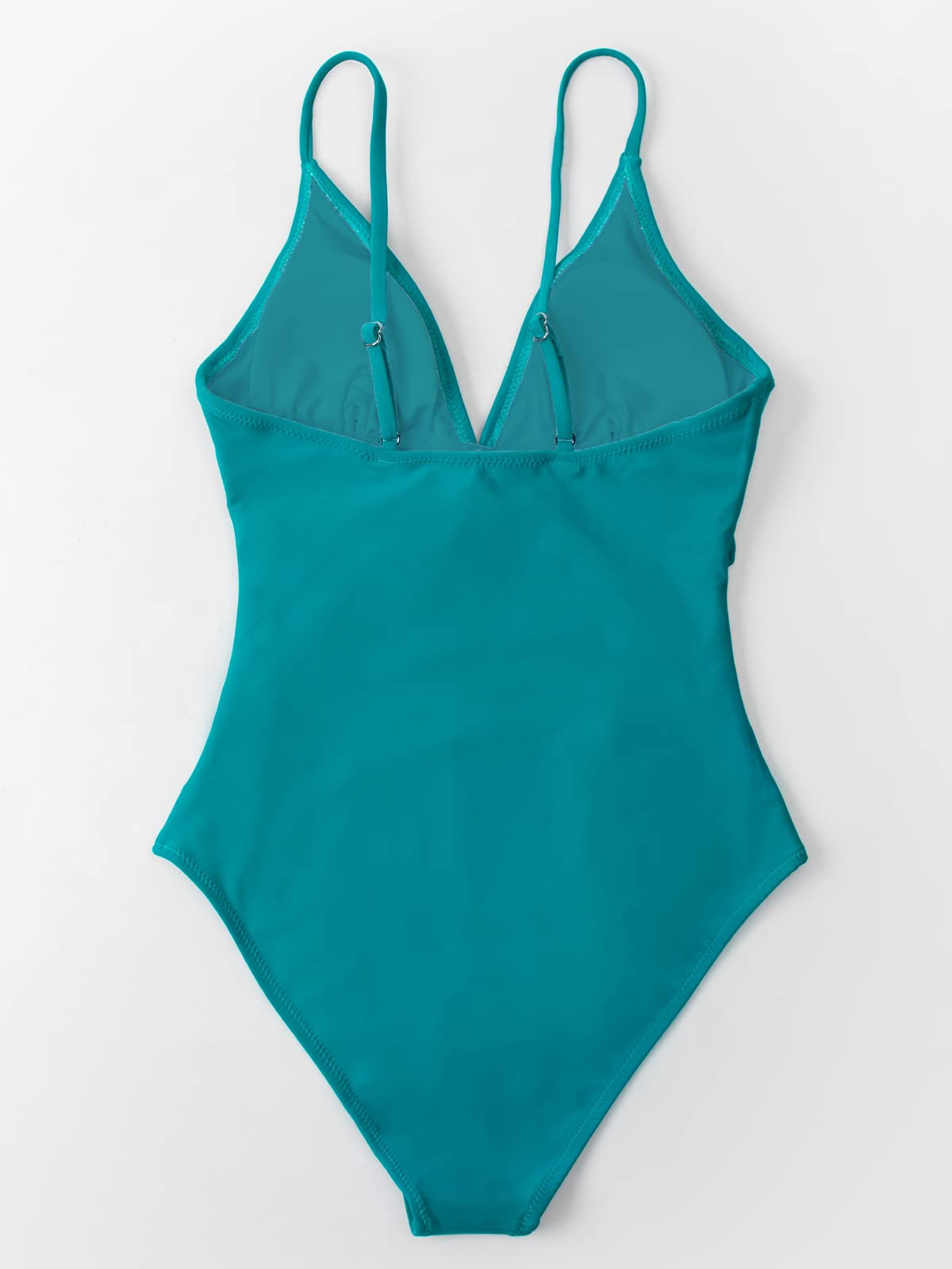 CUPSHE Womens Swimwear Teal Shirring Design V-Neck Low Back One Piece Swimsuit, X-Large