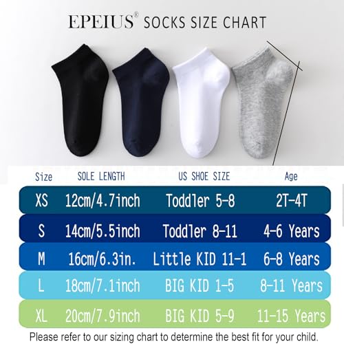 EPEIUS Kids' Low Cut Ankle Socks Cotton Seamless Toe Sport Athletic Socks for Boys Girls White Black Navy 4/8 Pack