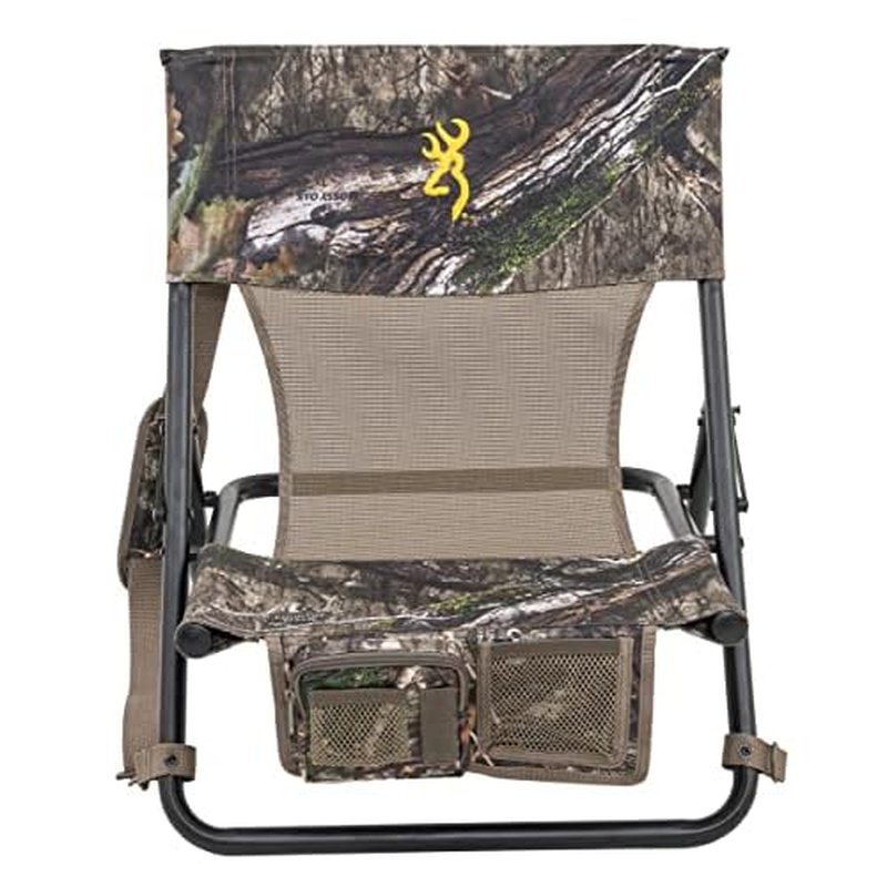 Browning Low-Profile Woodland Hunting Chair with Flat-Folding Design, Durable Steel Frame, Hanging Call Organizer Pocket, and Padded Shoulder Carry Strap