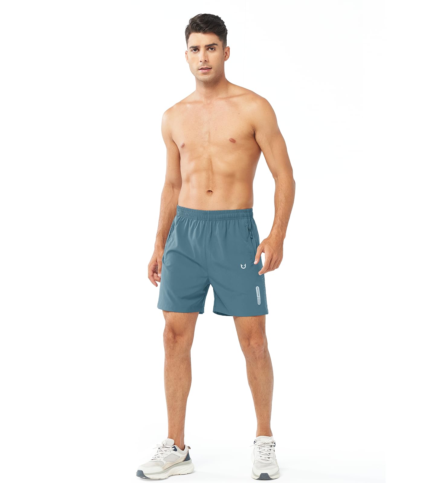 NORTHYARD Men's Athletic Running Shorts Gym Workout 7"/9"/5" Quick Dry Lightweight Sports Basketball Tennis 3 Zipper Pockets GREYBLUE-5inch M