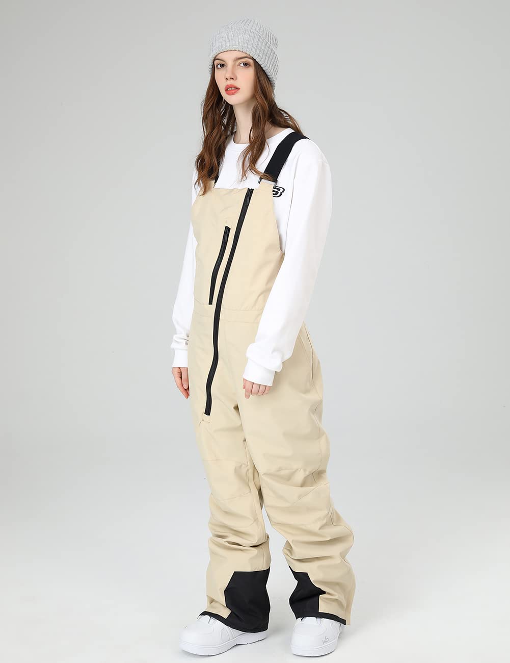 SEARIPE Women's Ski Bibs Snow Pant Adjustable Overalls Pants Wear-Resistant Bib Hiking Climbing Insulated Ski Pants(K2113,Khaki,L)