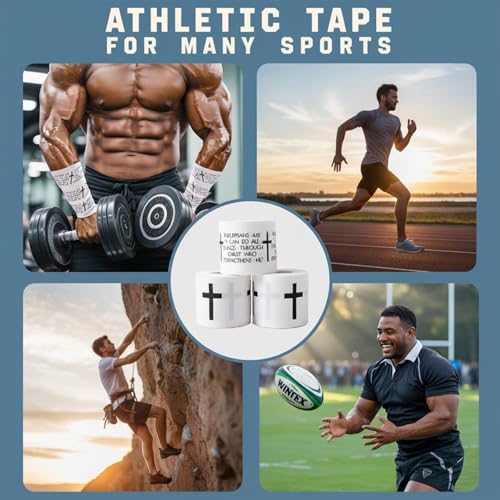 1pcs Cross Christian Sports Tape with Jesus Bible Verse, 2" X 23ft Cotton Wristbands for Basketball, Football, Soccer, Gymnasts, etc. for Protection or Injury Use