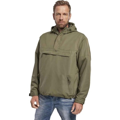 Brandit Individual Wear Men's Fleece-Lined Quarter Zip Windbreaker Pullover - Lightweight Weatherproof Casual Outdoor Jacket, Olive, X-Large