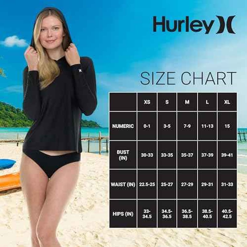 Hurley Rash Guard for Women with Hood, Long Sleeve Hoodie Swim Shirts for Women, Quick Dry UPF 50+ SPF Sun & UV Protection