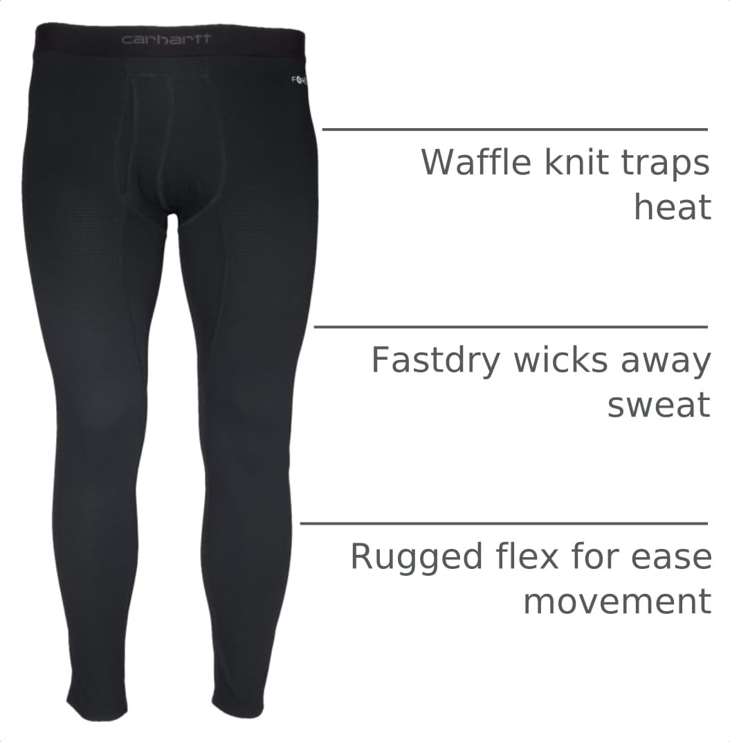 Carhartt Men's Force Midweight Waffle Base Layer Pant, Black, Large