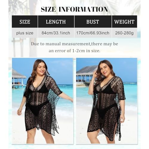 Swimsuit Coverup for Women Plus Size Knit Crochet Bathing Suit Cover Ups Hollow Out Outfits Beach Cover Up Bikini Dress