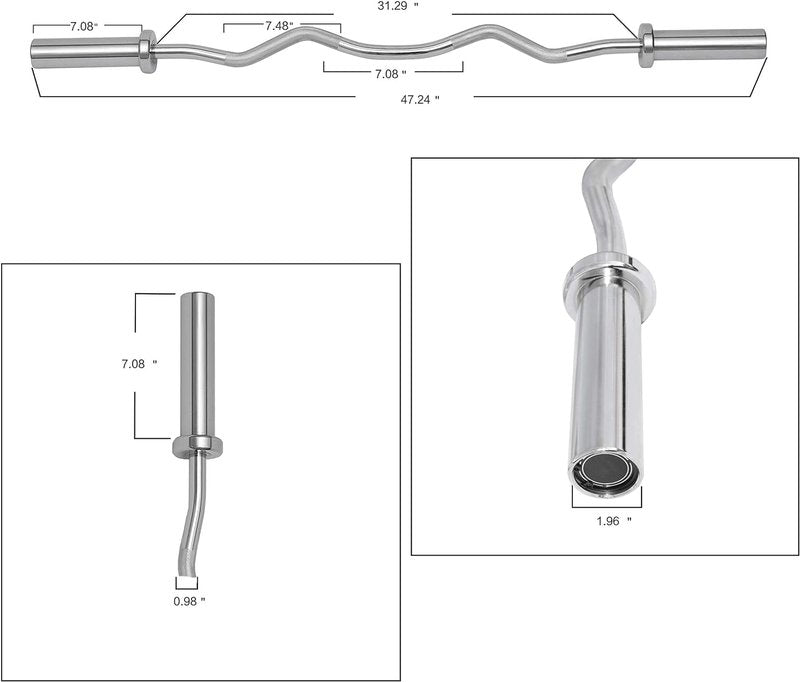 Signature Fitness Fitvids Olympic Super Curl Barbell Curl Bar, 48 inch, Chrome