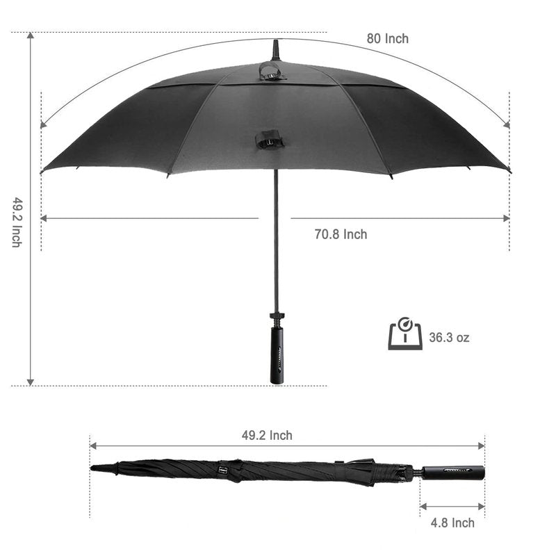 LANBRELLA Golf Umbrella Extra Large Oversize 80 Inch Windproof Stick Umbrella Double Canopy Vented Manual Open Close - C2.1 Black