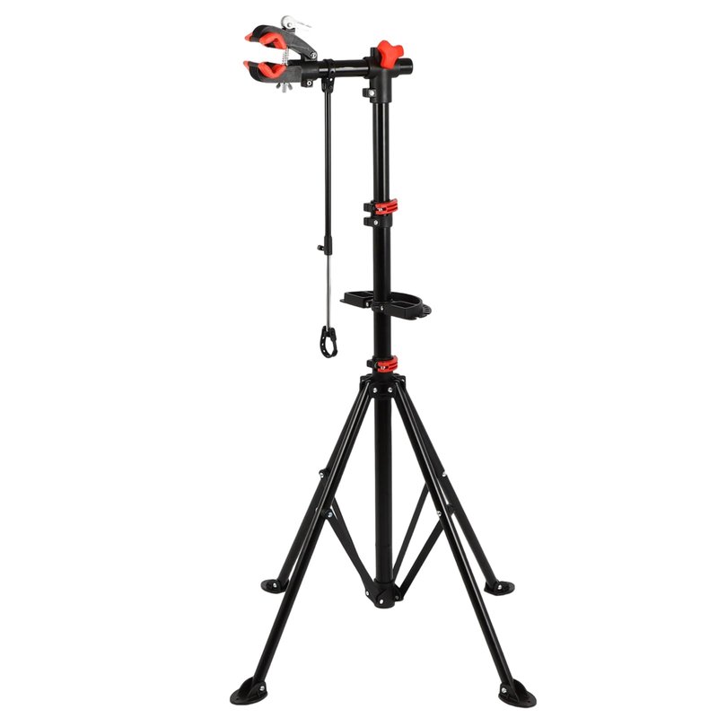 FAHKNS Bike Repair Stand Floor: Height Adjustable Bicycle Workshop Stand with Tool Tray for Road & Mountain Bikes, Red/Black