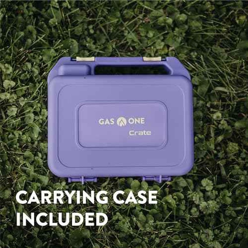 Gas One Butane Fuel Camp Stove ? Crate Series - Mini Stove for Camping, Hiking ? Portable Gas Stove with Spiral Flame ? Even Heat Distribution ? Modern and Easy to Use (Violet)