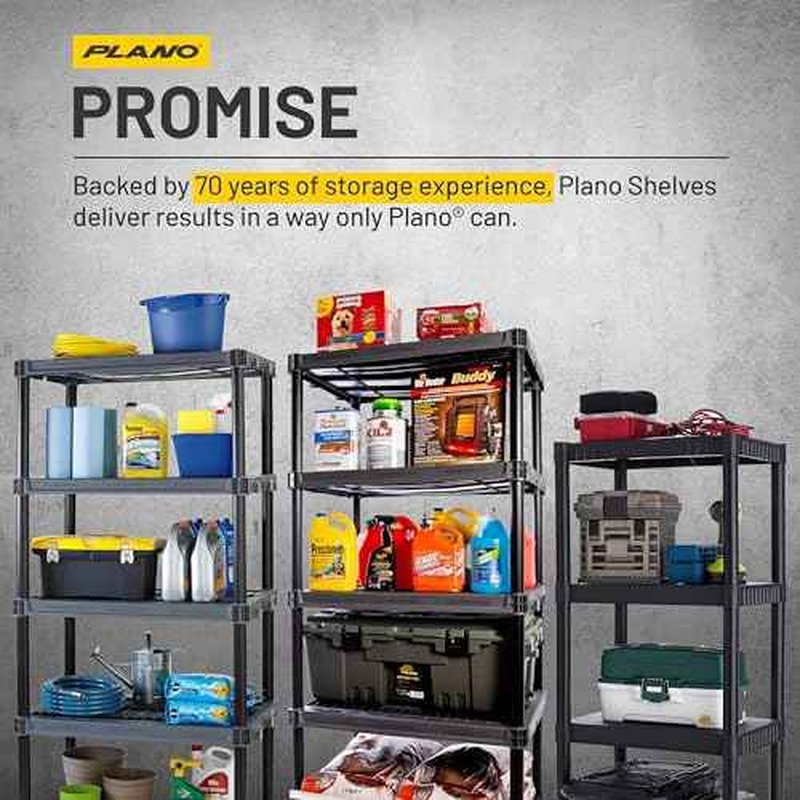 Plano 4-Shelf Plastic Storage Shelves, 48¡± x 23¡± x 14¡±, 200lb Capacity, Pantry, Office, Closet and Garage Shelves, Easy to Assemble, Durable Plastic Shelving Unit