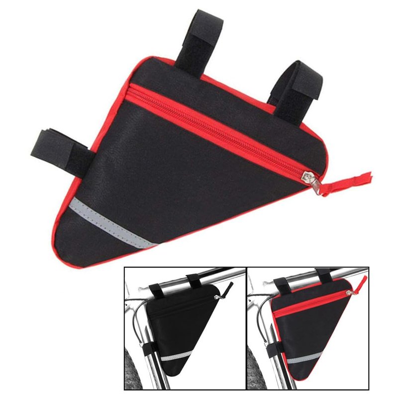 QitinDasen 2 Pieces Bike Triangle Bag, Waterproof Bicycle Front Tube Frame Triangle Bag with Double-Sided Reflective Decoration (Red)