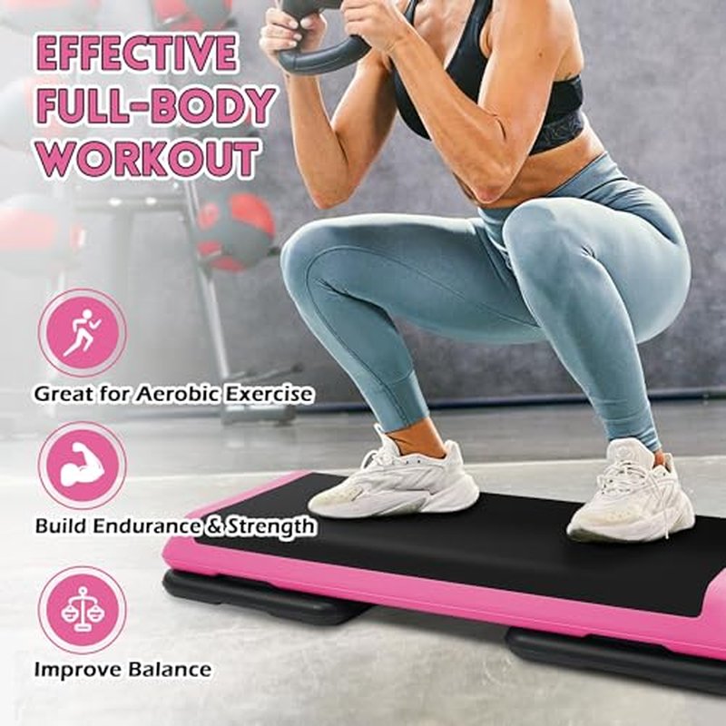 Fitvids 16'' High Step Aerobic Platform with 4 Risers, Exercise Workout Step Platform Adjustable Height 4"-6''-8''-10''-12'' for Home Gym, Fitness Training Workout Aerobics Platform