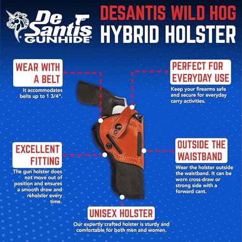 DeSantis The Wild Hog Hybrid Gun Holster, Fits S&W N 6"-6 1/2", D/W 41VH, 44VH 6", COLT Anaconda 6", S&W Classic Hunter 6 1/2", Built from 1060D Senior Ballistic Nylon, Ambidextrous