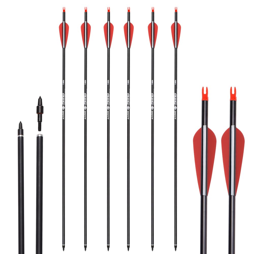 Archery Carbon Arrow Hunting Target Practice Arrows 28 Inch with Removable Tips for Compound & Recurve Bow 500 Spine 6PCS