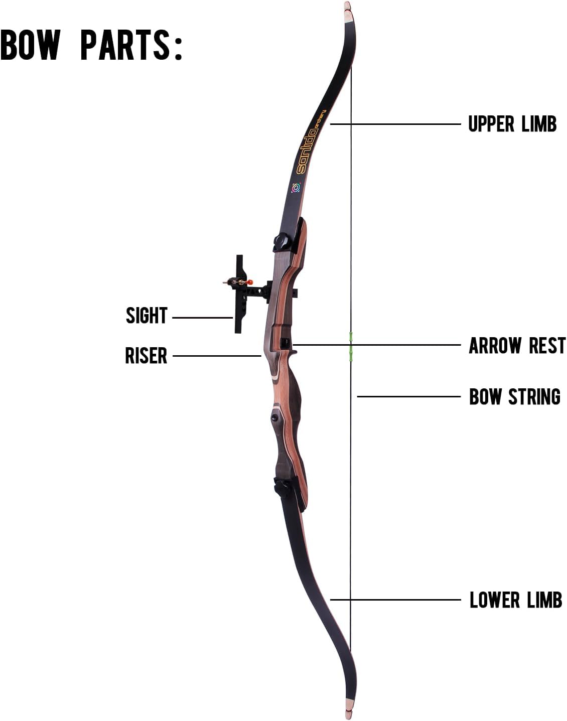 Sanlida Noble Standard Recurve Bow Kit for Beginners | 48-70 Inch Wooden Takedown Bow with Arrows for Training & Competition