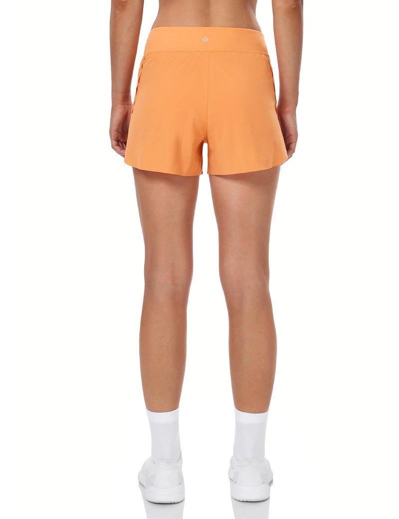 HeyNuts My Pace Running Shorts for Women, Mid Waisted Reflective Athletic Shorts Lined Workout Shorts 3" Cantaloupe S(4/6)