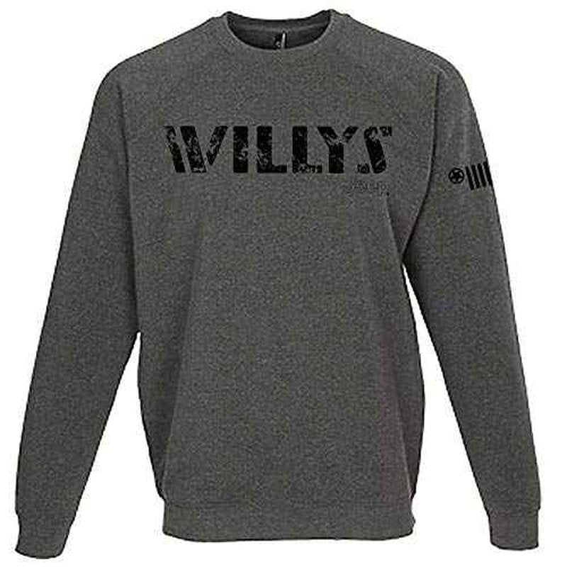 Jeep Mens Willys Crew Sweatshirt Grey, 2 classic logos, Licensed and Authentic