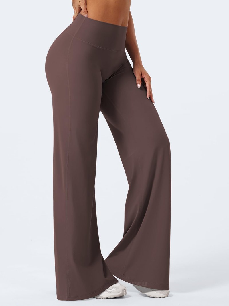 YEOREO Workout Leggings Womens No Front Seam Straight Leggings 35" High Waist Buttery Eddiy Gym Yoga Pants Plum Brown XL