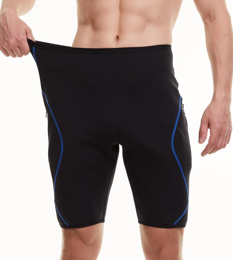 NonEcho Mens Neoprene Sauna Sweat Workout Compression Shorts Body Shaper Slimming Yoga Pants with Zipper Pocket Black