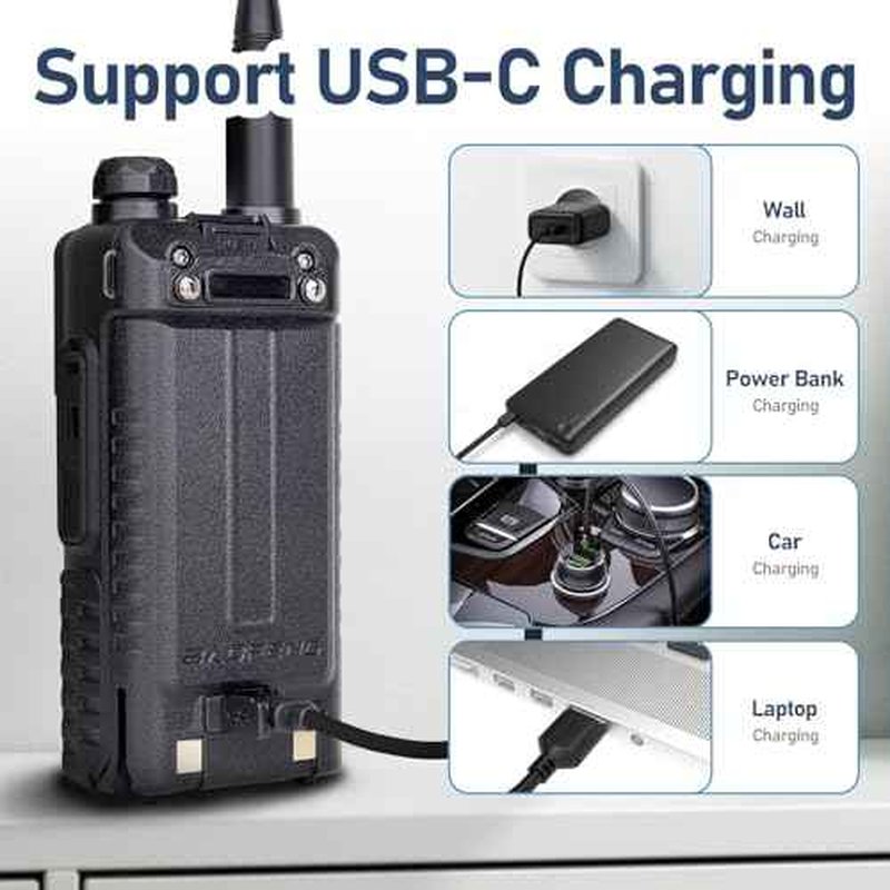 Ham Radio Baofeng 5RM 10W Long Range Walkie Talkies with Wireless Programmer,NOAA Emergency Weather Radio,2500mAh USB-C Battery,Long Antenna,Speaker Mic,999CH for Survival Gear Hunting Camping - 2Pack