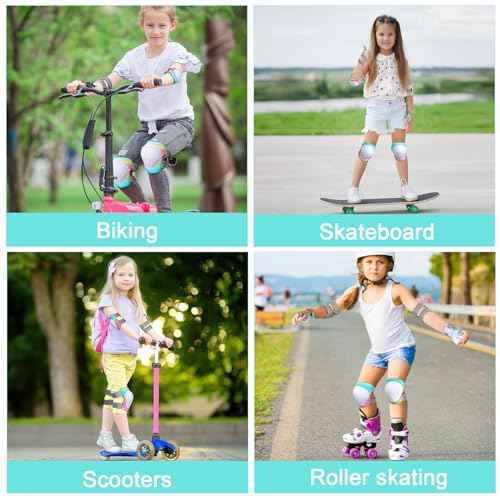FIODAY Kids Knee and Elbow Pads Wrist Guards Adjustable Protective Gear Set for Girls Boys Inline Skating Biking Skateboard Scooter