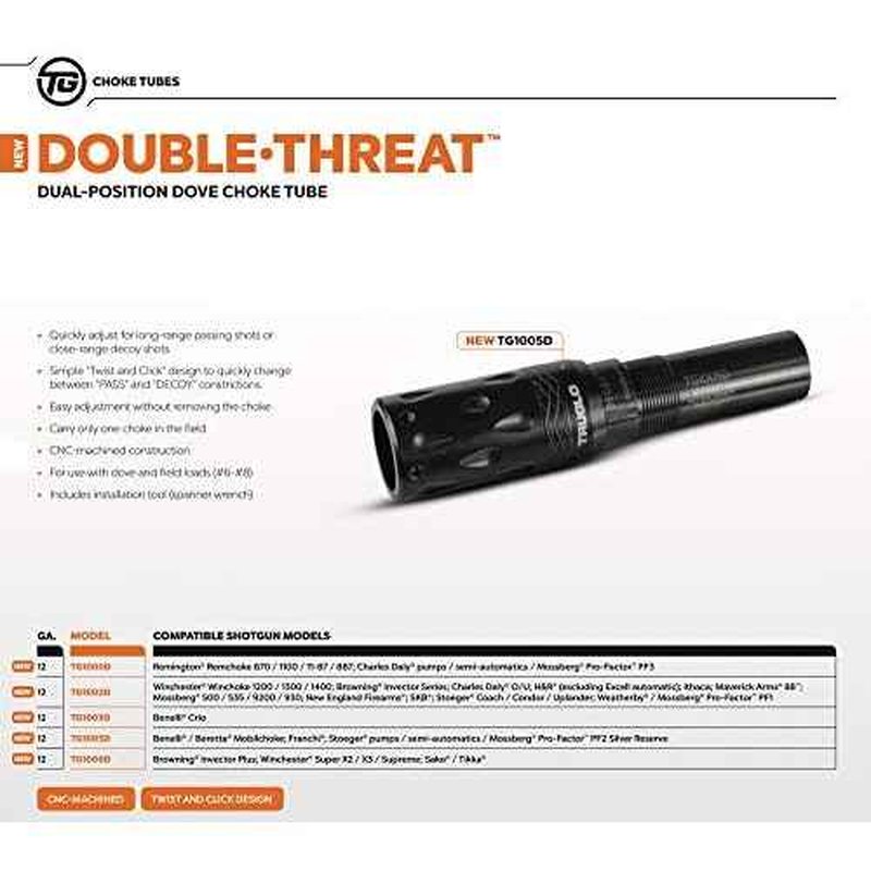 TRUGLO 12 G„ Double-Threat CNC-Machined Dove Choke Tubes | Quickly Adjust for Long-Range Passing Shots or Close-Range Decoy Shots